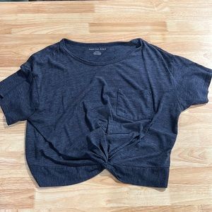 Blue American eagle knotted crop top